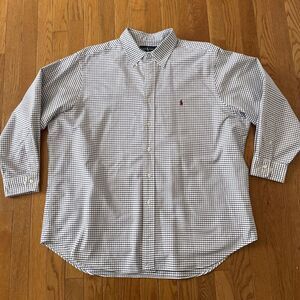 Ralph Lauren Shirt Mens Blue Check Long Sleeve Classic Fit Button Down 17 1/2‎